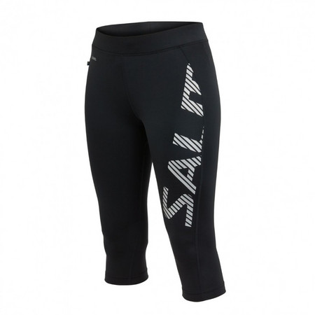 Salming Capri Logo Tights Women Black/Silver Reflective 3/4 running elastic pants