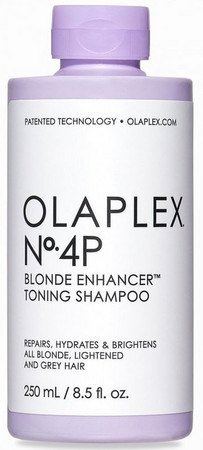 Olaplex No. 4P Blonde Enhancing Toning Shampoo purple shampoo against yellow tones