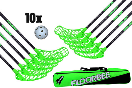 FLOORBEE Douglas 32 Composite Black/Green + Toolbag and balls Floorball set