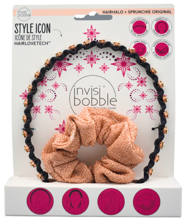 Invisibobble Hairhalo + Sprunchie Original Black-Gold dárková sada s čelenkou a gumičkou na vlasy