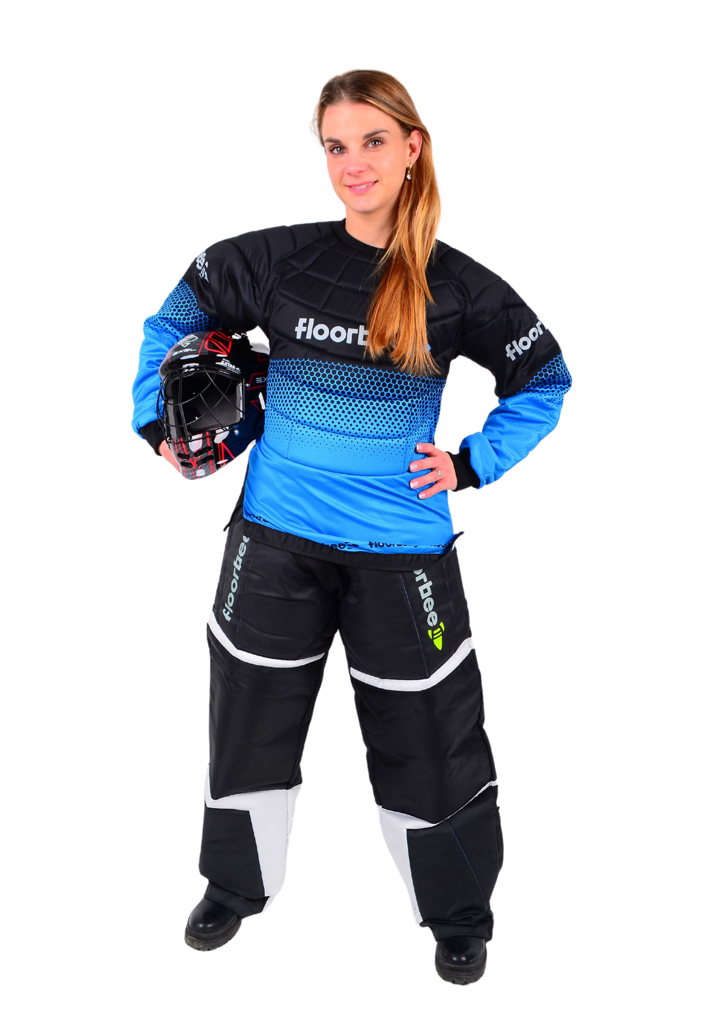 FLOORBEE Goalie Armor set 3.0 - black/blue with HELMET M, černá / modrá