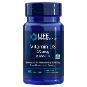 Life Extension Vitamin D3 90 ks, gelové tablety, 25 mcg ( 1.000 IU )