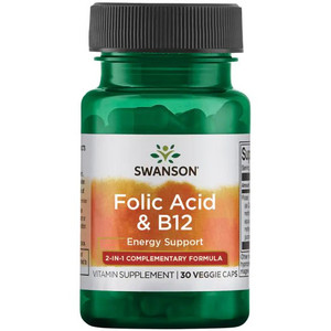 Swanson Folic Acid & B12 30 ks, kapsle