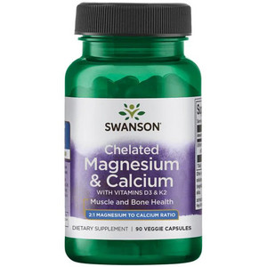 Swanson Chelated Magnesium & Calcium with Vitamins D3 & K2 90 ks, vegetariánská kapsle