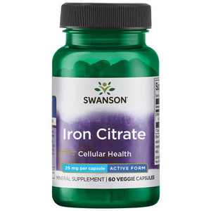 Swanson Iron Citrate 60 ks, vegetariánská kapsle, 25 mg
