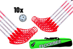 FLOORBEE Douglas 32 Composite Red/White + Toolbag and balls červená / bílá, 87cm (=97cm), 6x levá + 4x pravá, (9 - 12 let)