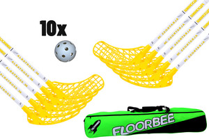 FLOORBEE Albatross 36 YELLOW + Toolbag + 10 Balls žlutá / bílá, 82cm (=92cm), 3x levá + 7x pravá, (9 - 12 let)