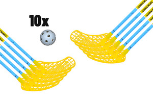 FLOORBEE Douglas 32 + 10 Balls světle modrá / neonově žlutá, 96cm (=106cm), 4x levá + 6x pravá, (13 - 18 let)