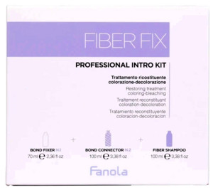 Obrázok Fanola Fiber Fix Professional Intro Kit darčeková kazeta pre ženy šampón Fiber Fix Fiber Shampoo 100 ml + starostlivosť na vlasy Fiber Fix Bond Fixer Restoring Treatment 70 ml + maska na vlasy Fiber Fix Bond Connector Sealing Cream 100 ml