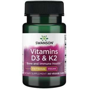 Swanson Vitamins D3 & K2 60 ks, vegetariánská kapsle, 2,000 IU & 75 mcg