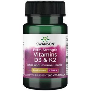 Swanson Vitamins D3 & K2 60 ks, vegetariánská kapsle, 5,000 IU & 100 mcg