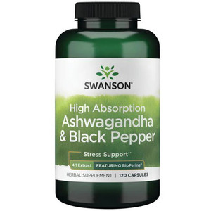 Swanson High Absorption Ashwagandha & Black Pepper 120 ks, kapsle