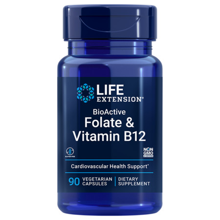Life Extension BioActive Folate & Vitamin B12 Doplněk stravy pro zdraví srdce a mozku