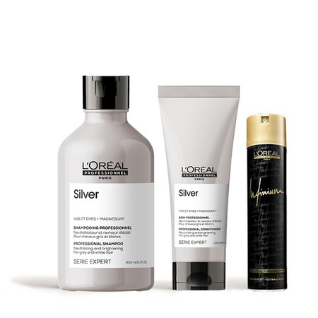 L'Oréal Professionnel Série Expert Silver Set neutralizing set against yellow tones