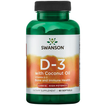 Swanson Vitamin D-3 with Coconut Oil Doplnok stravy na podporu kostí a imunity
