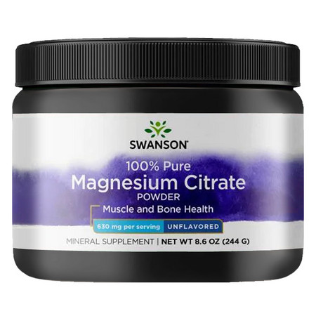 Swanson Magnesium Citrate Powder Doplněk stravy s obsahem Hořčíku