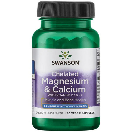 Swanson Chelated Magnesium & Calcium with Vitamins D3 & K2 Doplnok stravy na podporu svalov a kostí