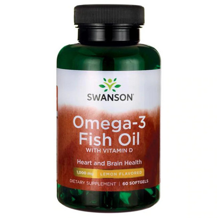 Swanson Lemon Flavour Omega-3 Fish Oil with Vitamin D Doplnok stravy pre zdravie srdca a mozgu