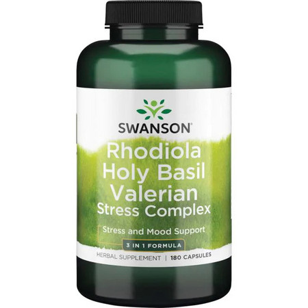 Swanson Rhodiola Holy Basil Valerian Stress Complex Doplnok stravy pre podporu duševnej rovnováhy