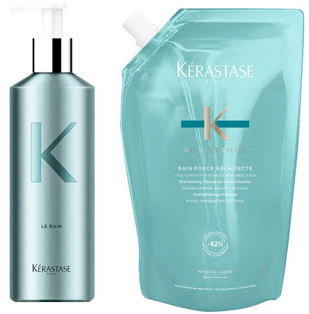 Kérastase Resistance Bain Force Architecte Refill Set aluminum bottle + spare shampoo refill for damaged hair