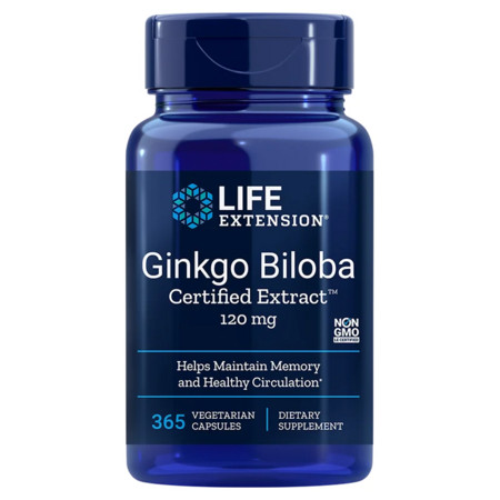 Life Extension Ginkgo Biloba Certified Extract™ Doplnok stravy pre podporu pamäte a zdravého krvného obehu