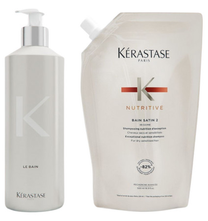 Kérastase Nutritive Bain Satin 2 Refill aluminum bottle + spare refill of shampoo for dry hair