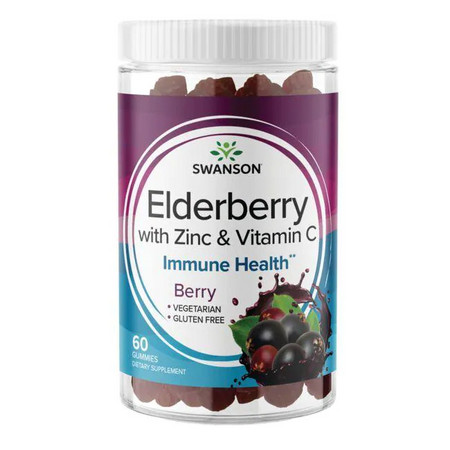 Swanson Elderberry Gummies with Zinc & Vitamin C Doplněk stravy pro podporu imunity