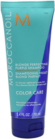 MoroccanOil Color Care Care Blonde Perfecting Purple Shampoo purple shampoo against yellow tones
