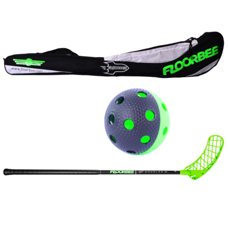 FLOORBEE Douglas 32 Black/Green Set Unihockeyschläger mit Tasche und Ball