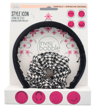 Invisibobble Hairhalo + Sprunchie Original Black-White Geschenkset aus Stirnbändern und Haarbändern