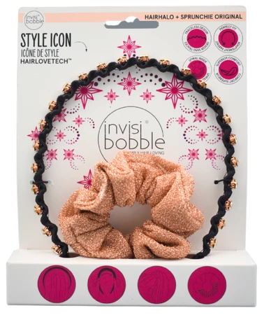 Invisibobble Hairhalo + Sprunchie Original Black-Gold dárková sada s čelenkou a gumičkou na vlasy