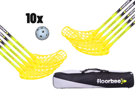 FLOORBEE Douglas 32 Yellow + Toolbag + Balls Unihockey-Set