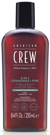 American Crew 3-in-1 Chamomille + Pin men's shampoo 3 in 1 with the scent of chamomile and pine