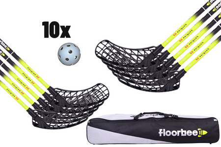 FLOORBEE Douglas 32 Black / Yellow + Toolbag + Balls Unihockey-Set