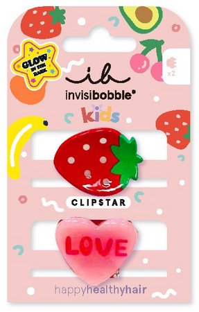 Invisibobble Kids Clipstar Glow Frutti Strawberry glowing hair clips for little adventurers