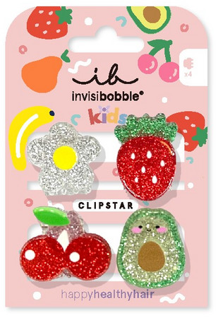 Invisibobble Kids Clipstar Frutti Fun glitter hairc clips with fruit and flower motifs
