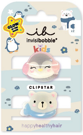 Invisibobble Kids Clipstar Glow Polar Friends svítící dětské skřipečky do vlasů s motivem polárních přátel