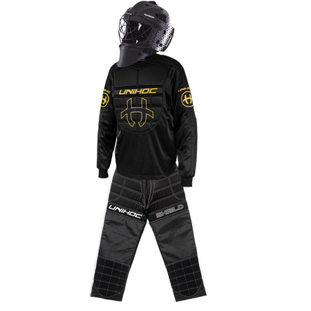 Unihoc SHIELD black set with HELMET Brankársky set s prilbou