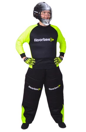 FLOORBEE Padded Landing set 3.0 Black/Reflex yellow with HELMET Torwartset mit Helm
