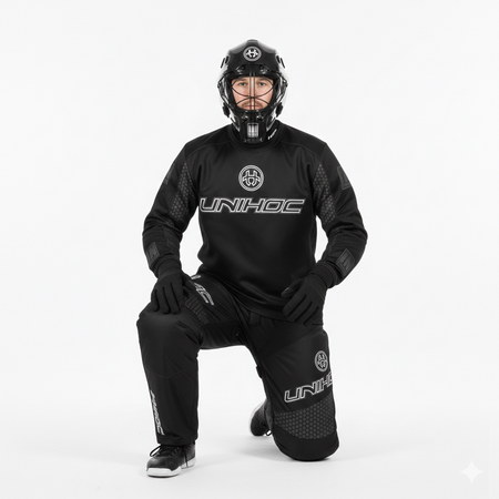 Unihoc INFERNO all black Brankářský set s přilbou