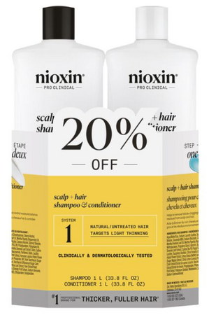 Nioxin System 1 Cleanser & Scalp Therapy Liter Duo péče pro barvené, silně řídnoucí vlasy