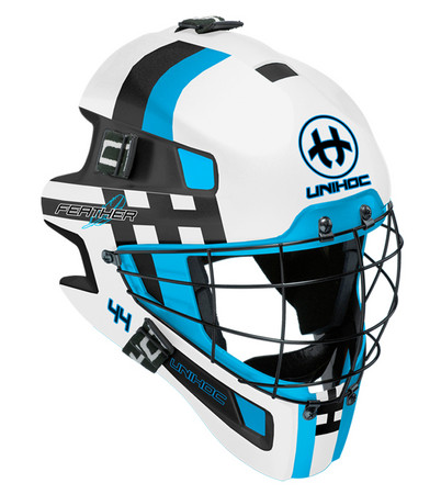 Unihoc FEATHER 44 white/blue Brankářská helma