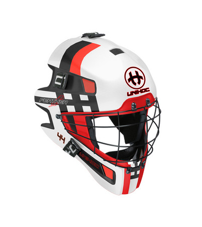 Unihoc FEATHER 44 white/neon red Goalie Helmet