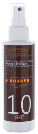 Korres Suntan Oil Face & Body Walnut & Coconut SPF10 Transparentes Bräunungsöl mit Walnuss- und Kokosnussöl