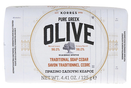 Korres Pure Greek Olive Cedar Traditional Soap tuhé mýdlo s vůní cedrového dřeva