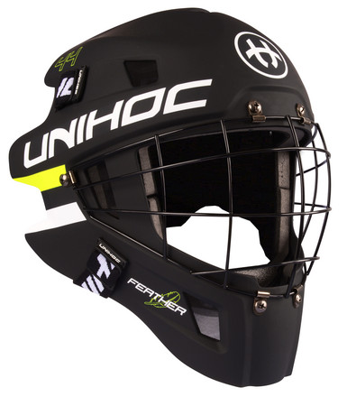 Unihoc FEATHER 44 black/neon yellow Goalie helmet