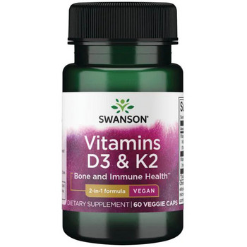 Swanson Vitamins D3 & K2 60 ks, vegetariánská kapsle, 2,000 IU & 75 mcg