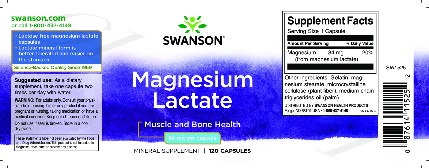 Swanson Magnesium Lactate muscle and bone health