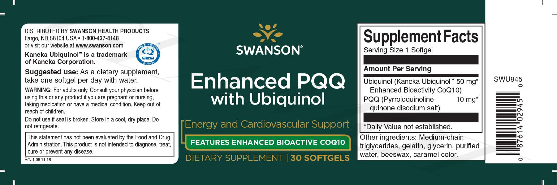 Swanson Enhanced PQQ with Ubiquinol energy and cardiovascular support