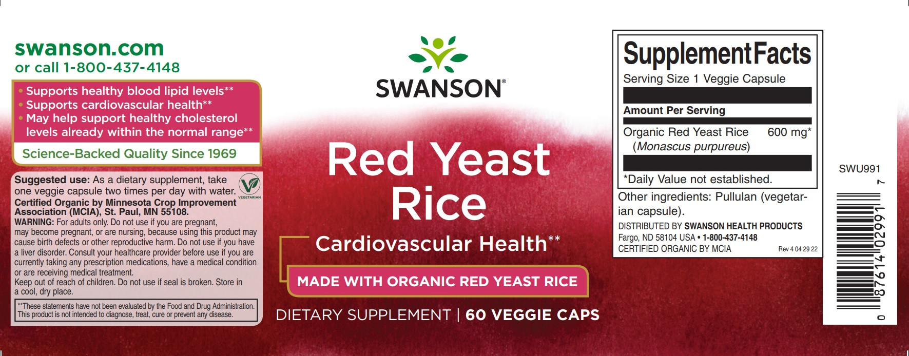 Swanson Red Yeast Rice Cardiovascular health
